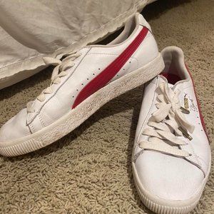 Red and white puma sneaker